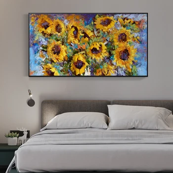 

Hand-painted Oil Sunflower Decorative Painting The Living Room Sofa Backdrop Bedroom Bedside Mural Paintings Entrance Painting H