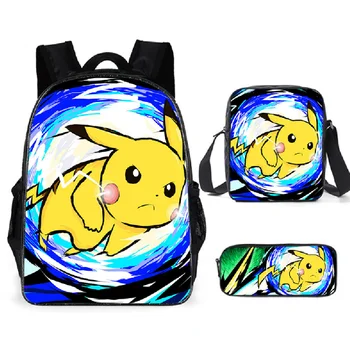 

New school bag Pikachu backpack polyester comfortable backpack lighten children's school bag campus backpack 3-piece backpack