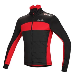 Black Red Santic для мужчин Велоспорт зимняя куртка с длинным рукавом флис халэко спортивный костюм с защитой от ветра Ciclismo велосипедный Джерси термо флис езда велосипед Джерси - Цвет: Black Red