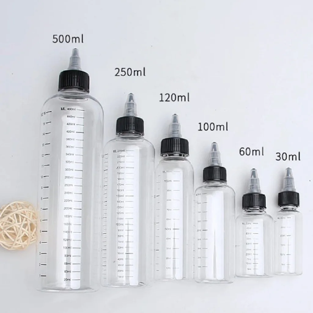 5x PET Empty Dropper Bottle with Twist Cap + Scale Tattoo kit Accessories, 30/60/100/120/250/500ml