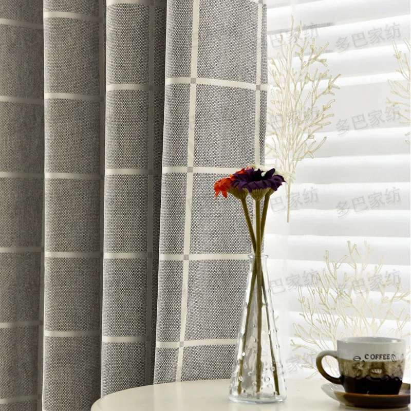 

Curtains for Living Dining Room Bedroom Lattice Imitation Cotton An Nordic Simple Style, All Shading and Thickening Curtain.