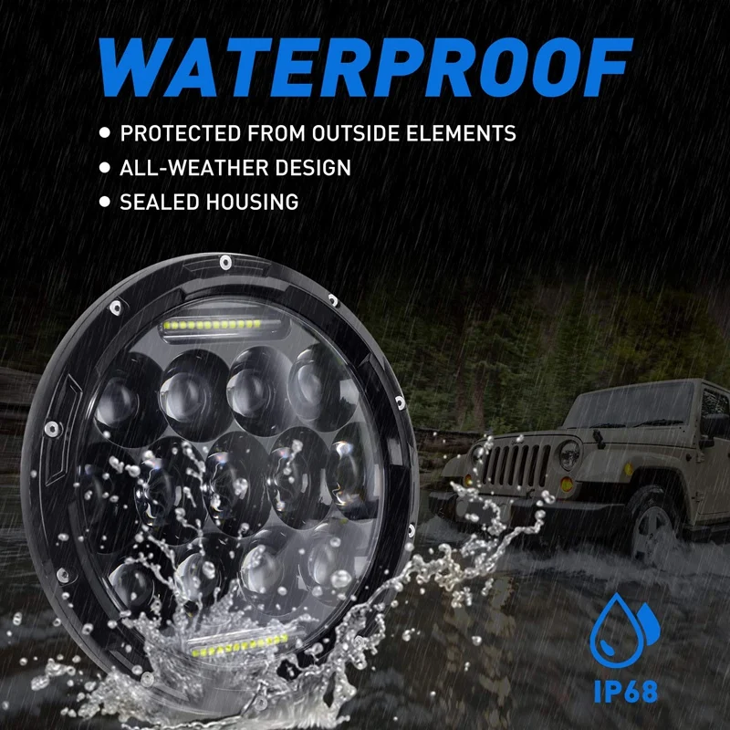 DHBH-2PCS светодиодный головной светильник для Jeep Wrangler 7 дюймов 75 Вт круглый светодиодный головной светильник с лампой дневного светильник DRL высокого ближнего света LED фара для J