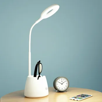

USB Rechargeable LED Desk Lamp Touch Dimming Adjustment Light Eye Protection Reading Table Lamp With Phone Holder Pen Holder