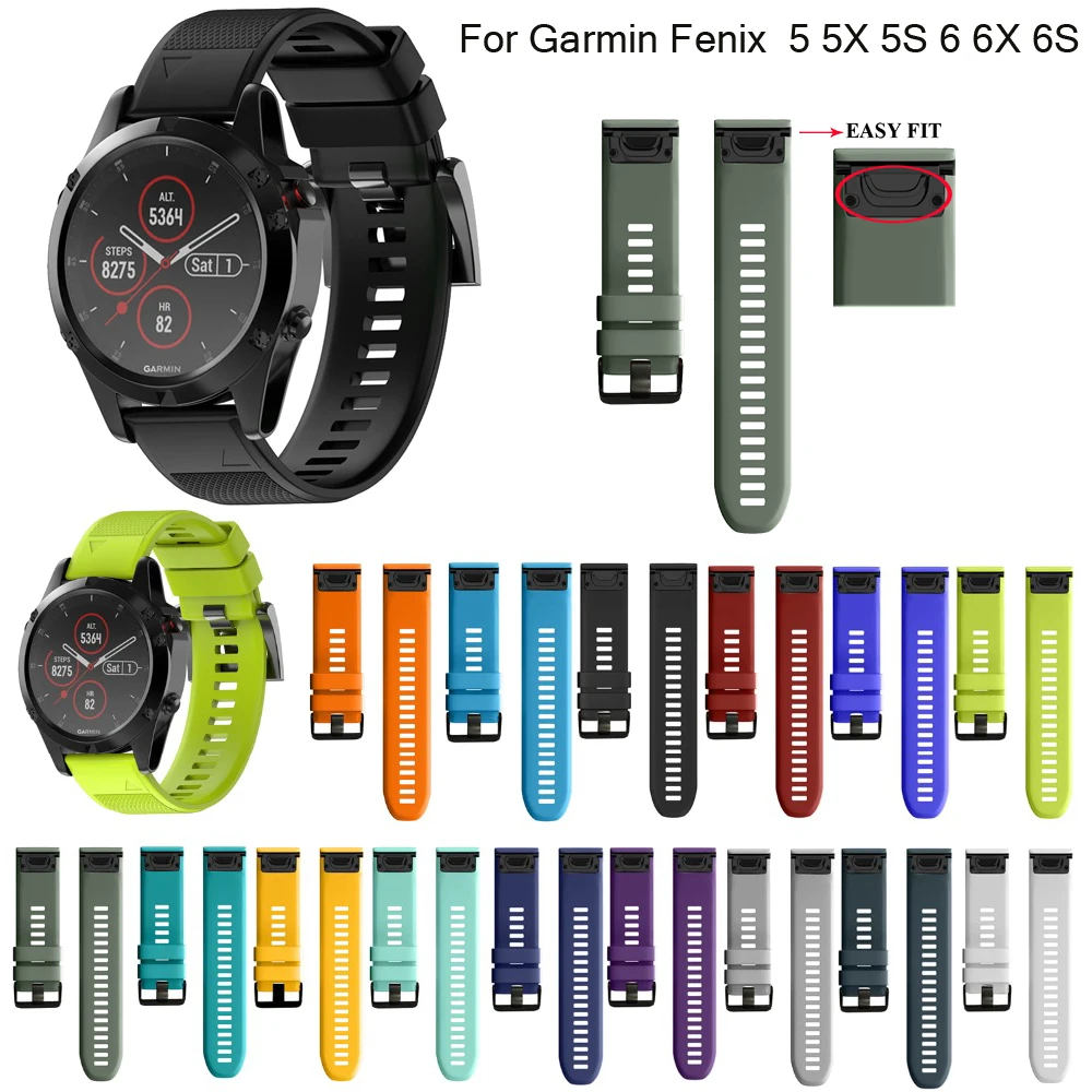 

26 22mm Watchband For Garmin Fenix 6 6X Pro 5 5X Plus 3HR Silicone Band Fenix 6 Fenix 5 Watch Quick Release Easyfit Wrist Strap