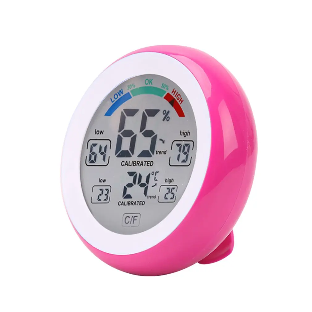 

LCD Touch Screen Round Shape Digital Temperature Humidity Monitor Electronic Thermometer Hygrometer Hanging Type Home Use