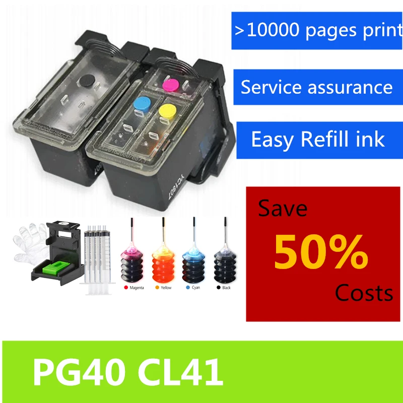 Россия принтер многоразового картридж Замена для Canon PG 40 CL 41 Pixma IP2500 IP2600 IP1800 IP1900 MP190 чернила для принтера - Цвет: PG40 CL41 refillable