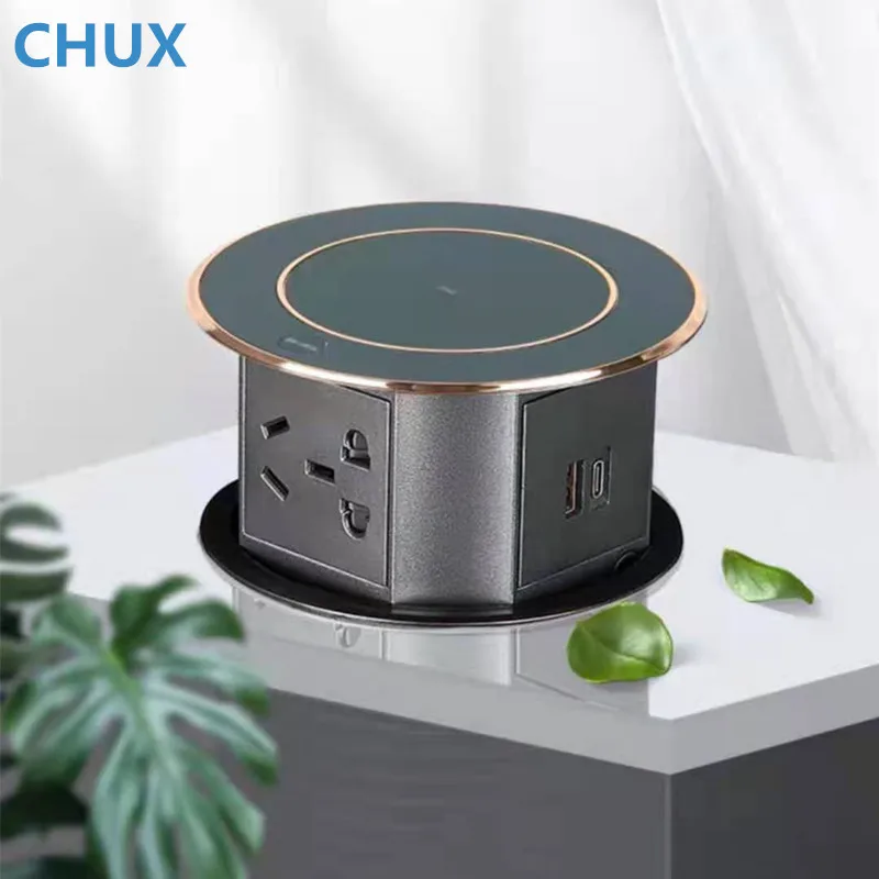 CHUX-enchufe de elevación de escritorio con carga inalámbrica inteligente USB, toma de mesa escondida en casa, impermeable, automático