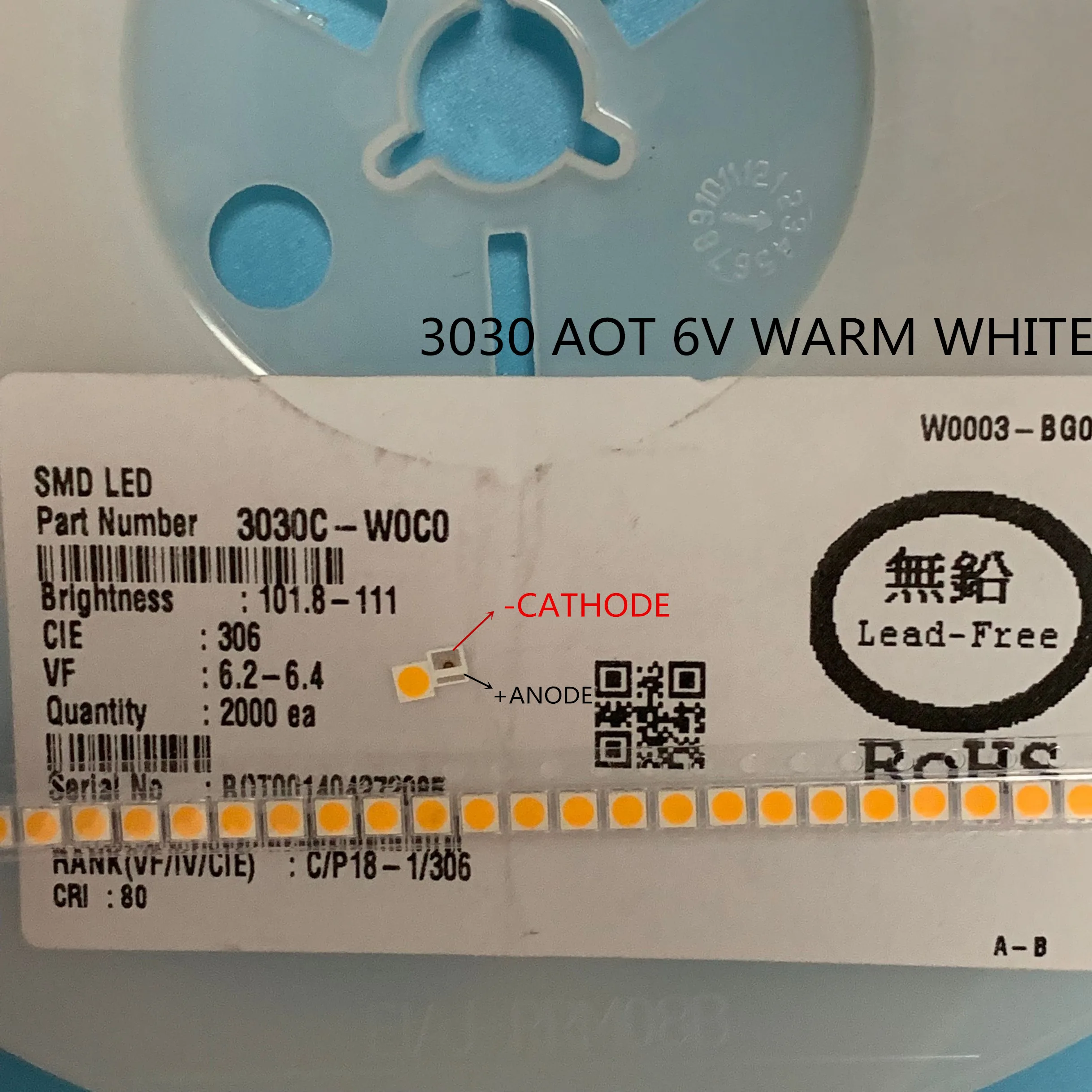 4000 pçs/lote 1w smd 3030 lâmpada led grânulo 110-120lm branco quente smd led contas 1w 3030 led 6v ww aot