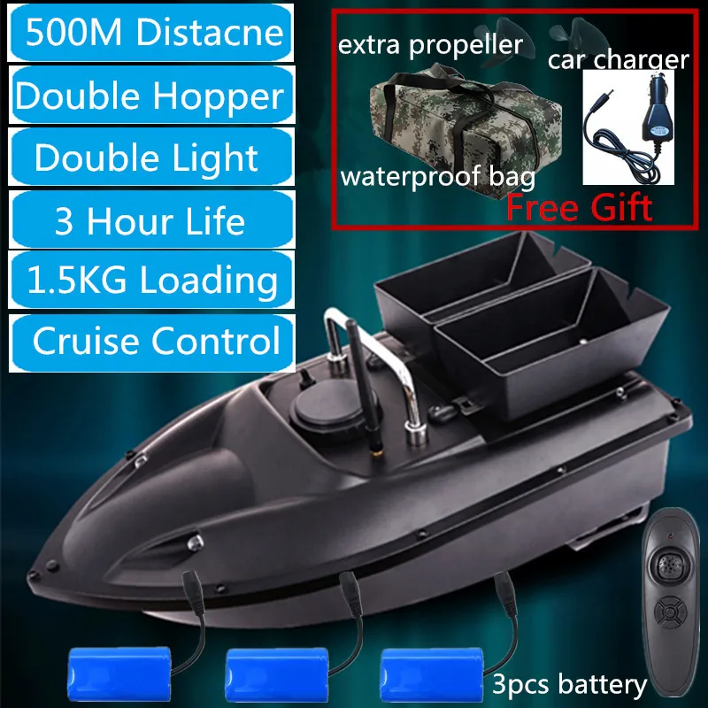 500M Angeln Köderboot 3 Trichter GPS Fischfinder Sonarsensor,Tasche,Batterien