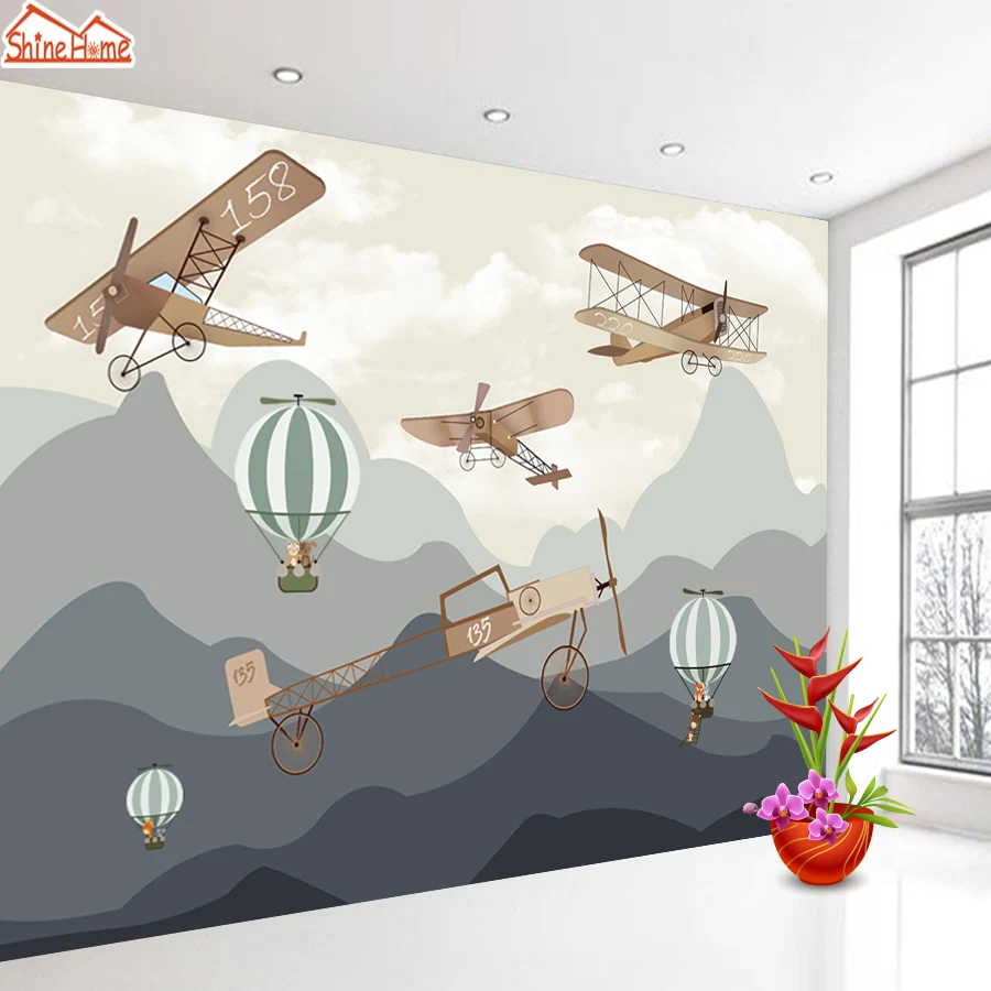 3d Wall Papers Home Decor Plane Mountain Cartoon Walls Murals Simple
