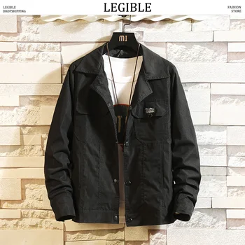 

LEGIBLE 2020 Spring Autumn Casual Cargo Jacket Men Pocket Solid Turn-down Collar Mens Jackets and Coats Man Tactical Outerwear