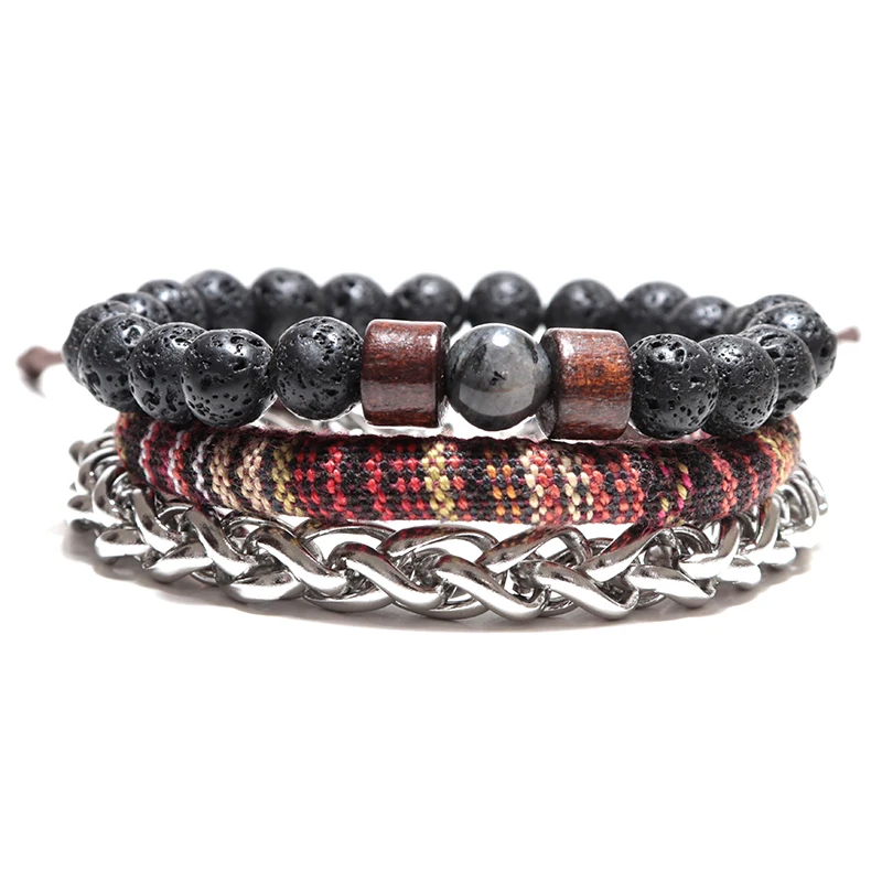 Набор мужских браслетов из 3 предметов плетеная веревка регулируемая Boho Braslet