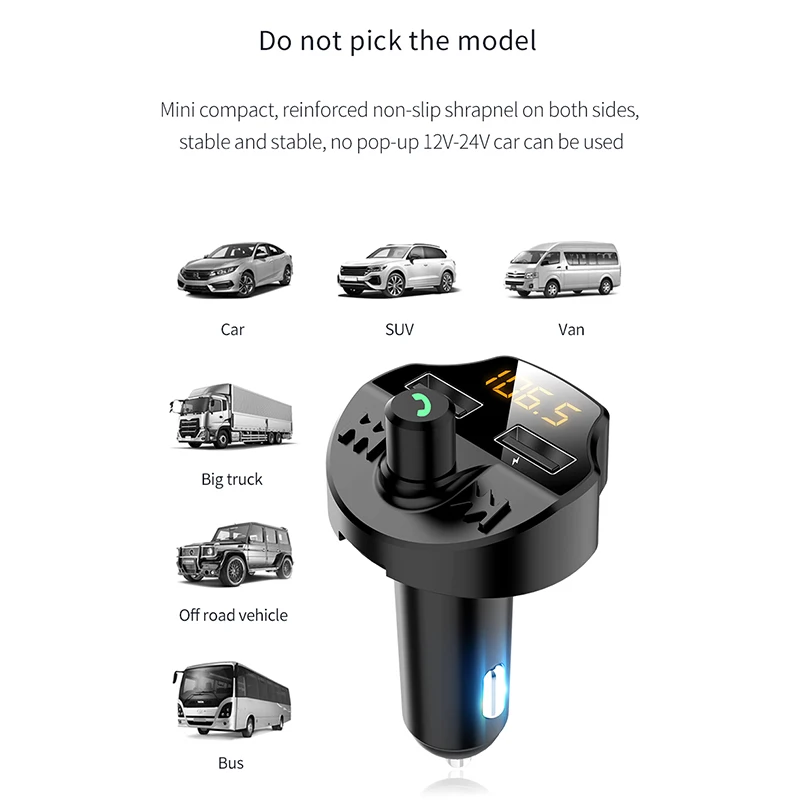 Vingtank Bluetooth 5,0 fm-передатчик Адаптер зарядного устройства с двойным USB Автомобильный MP3-плеер батарея Снижение напряжения шума TF карта Hands-Free