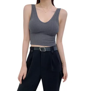 

Women Knitted Tank Crop Top Seamless Underwear Female Crop Tops Sexy Lingerie Intimates With Removable Padded