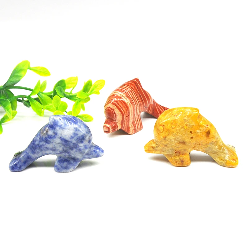 2” 10 Color Natural Stones Hand Carved  Dolphin Statue Healing Crystals Reiki Gemstone Animal Figurine Home Aquarium Decoration