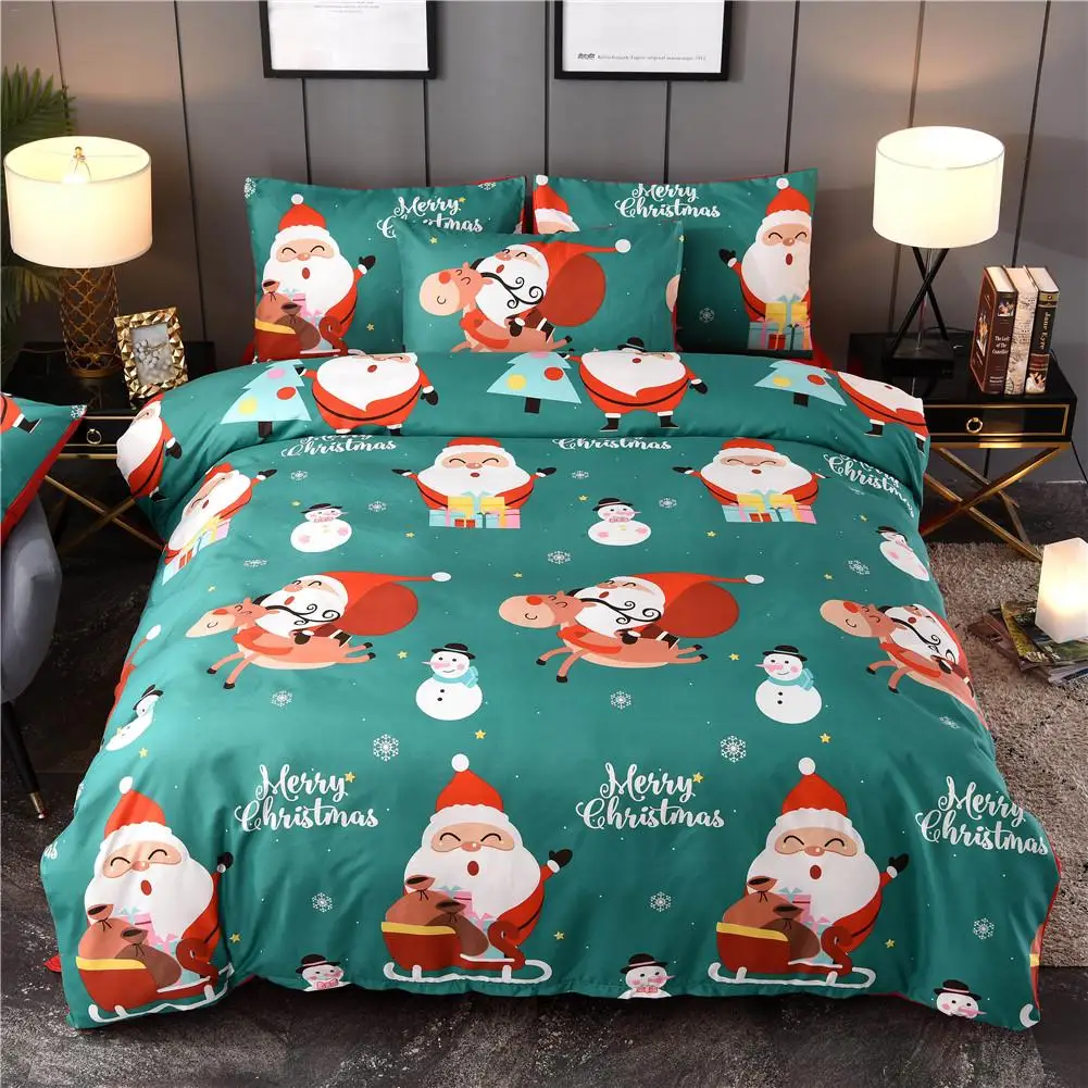 Christmas Bed Duvet Cover Santa Claus Pattern Polyester Pillow Cover Duvet Cover Set New Year Christmas Decorations For Home