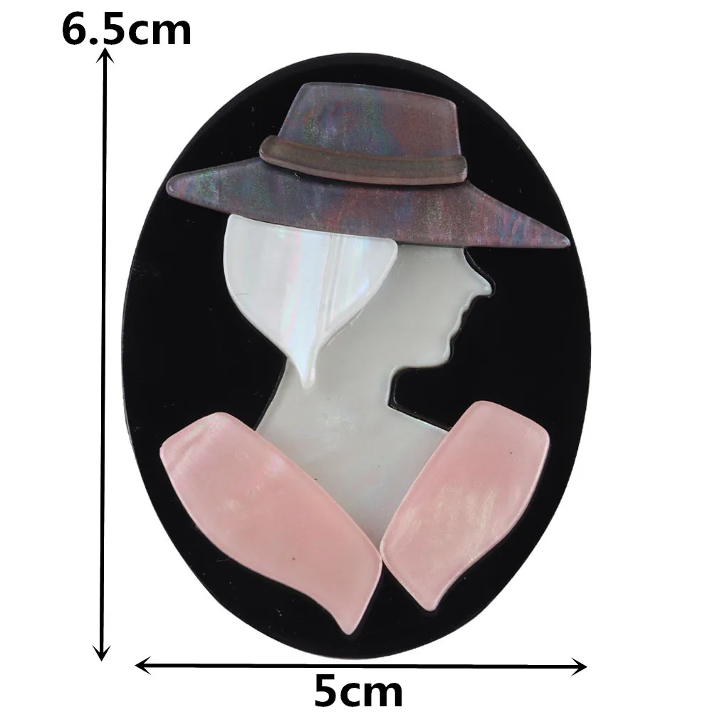 Fashion Elegant Lady Wear Hat Acrylic Brooch For Women Cartoon Cute Big Round Brooch Lapel Pins Badge Decoration Jewelry Gifts 2