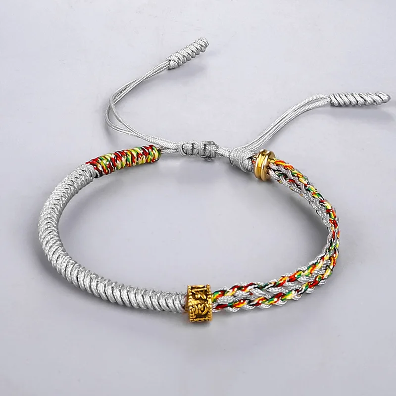 Tibetaans Boeddhisme Zes Woorden Mantra Armband Handgemaakte Touw Knoop Amulet Kralen Vintage Metalen Amulet Kralen Armband Voor Mannen Vrouwen