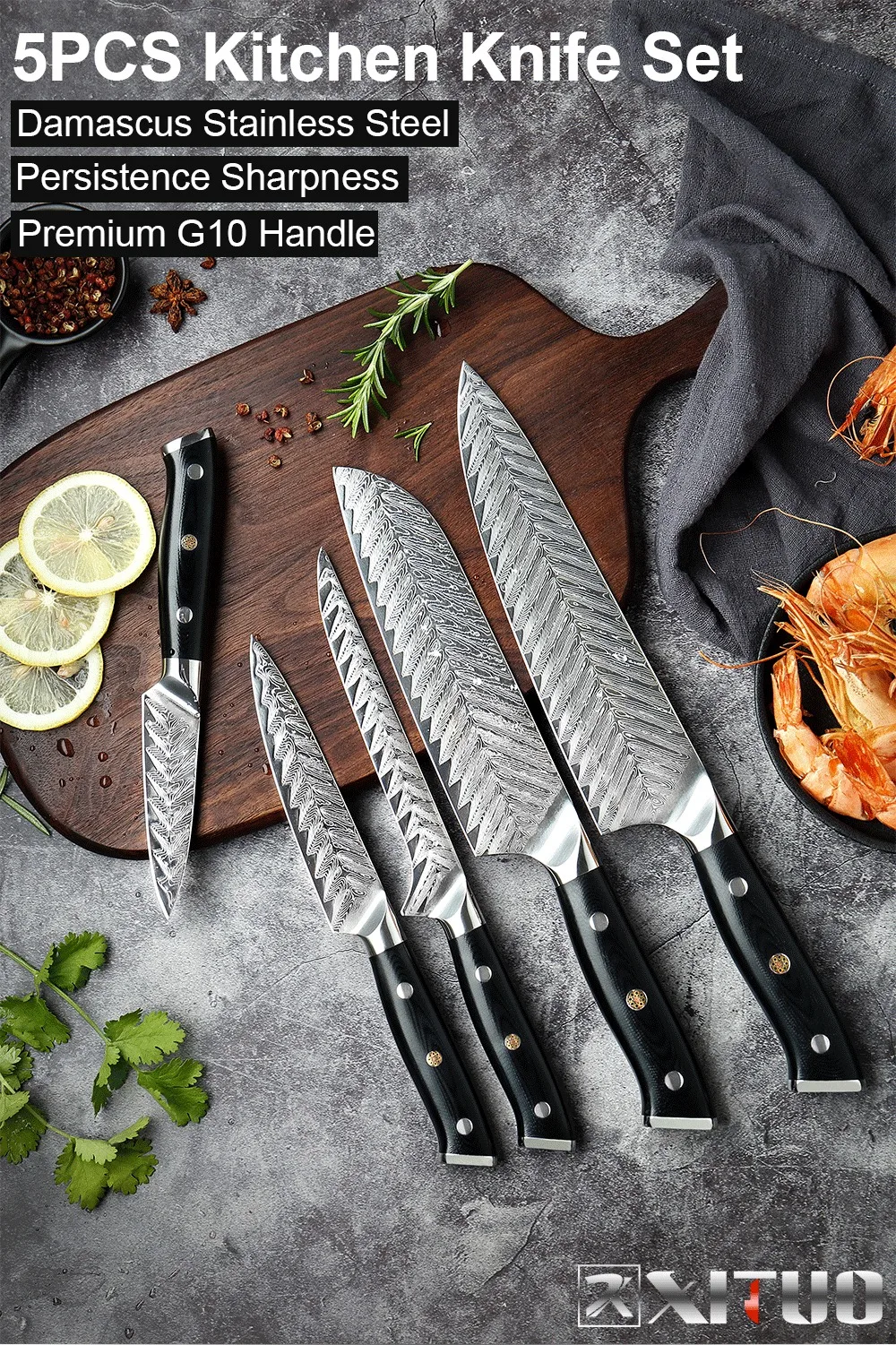 XITUO Набор ножей шеф-повара VG10, Профессиональный кухонный нож, нож Santoku, нож для нарезки овощей, ножи Fishbone G10, ручка