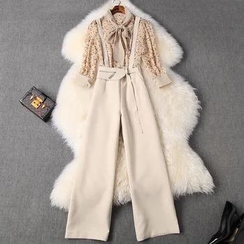 

Spring 2020 for European and American women's wear Printed shirt with seven-cent sleeve overalls Fashion suits
