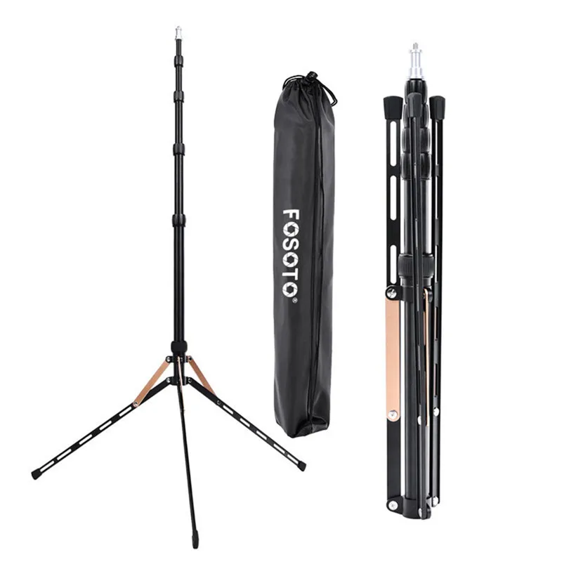 Fosoto-gold Led Light Tripod Stand Bolsa Head Softbox para Photo Studio Iluminação Fotográfica Flash Umbrella Reflector Ft190b 2m
