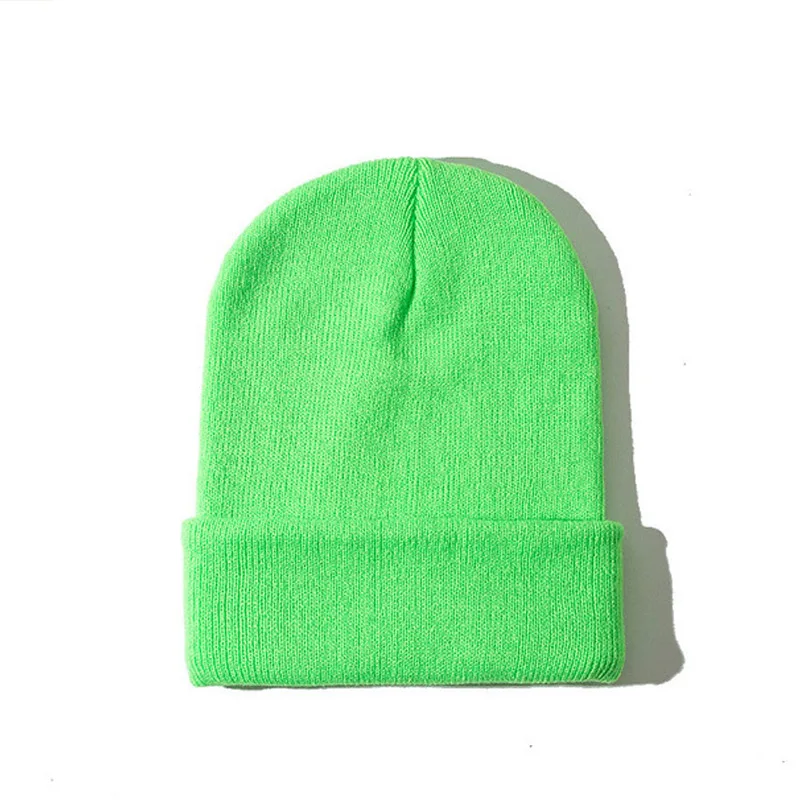 Fluorescent green Женская шапка из смесового хлопка, одноцветные теплые мягкие вязаные шапки в стиле хип-хоп, мужские зимние шапки, женские шапки Skullies Beanies для девочек - Цвет: Fluorescent green