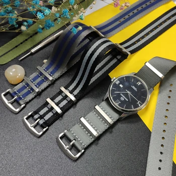 

Premium Quality Herringbone 20mm 22mm Seatbelt Watch Band Nylon Nato Strap Yellow For james bond Military Watch