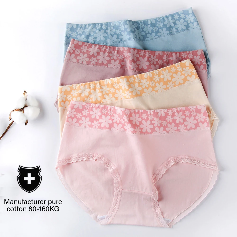 

Women Cotton Underwear Lace Large Size Panties Female Mid Waist Breathable Briefs Sexy Lingerie Ladies Flower Underpants M-XXL