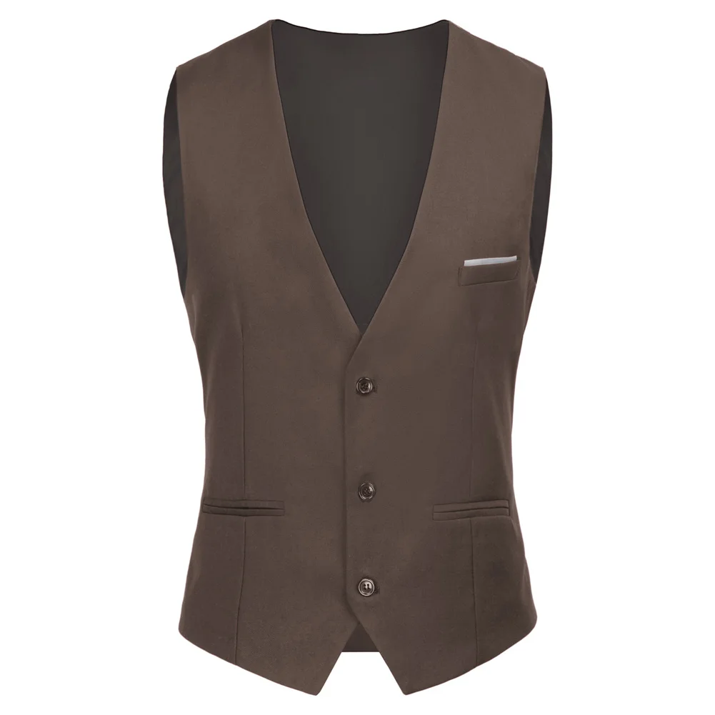 Coffee PAUL JONES мужской деловой костюм жилеты Slim Fit 3 кнопки короткое пальто в формальном стиле стильный костюм с v-образным вырезом жилет свадебное платье жилет PJAD1064 - Цвет: Coffee