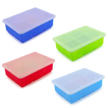 

Silicone Ice Cube Tray w/ Lid 6 Cubes Salad Storing Freezing Baby Food Ice Mould