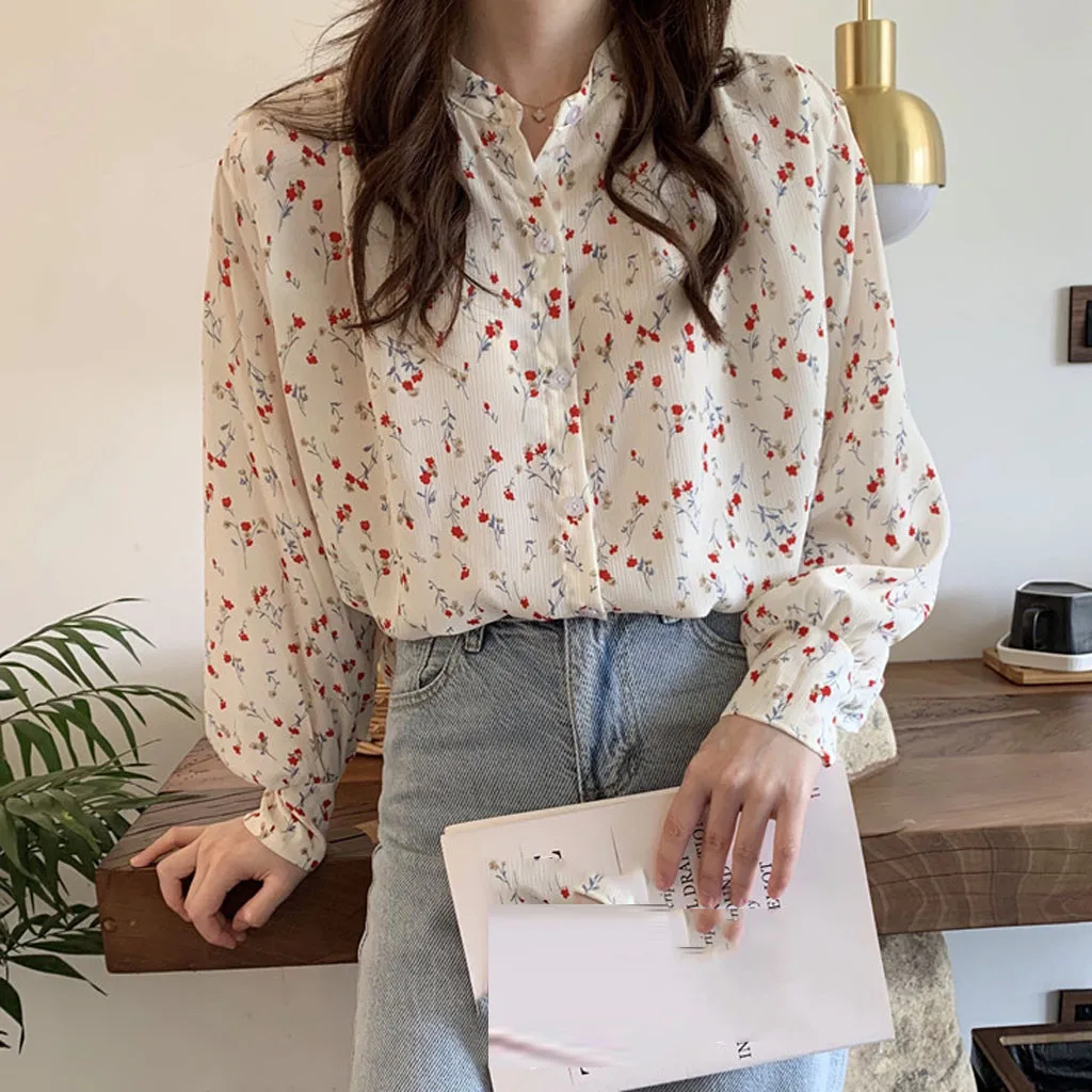 Bella philosophy 2020 Spring Women Long Sleeve loose Blouse Lady print V-Neck Shirts Female lantern sleeve casual streetshirts 5