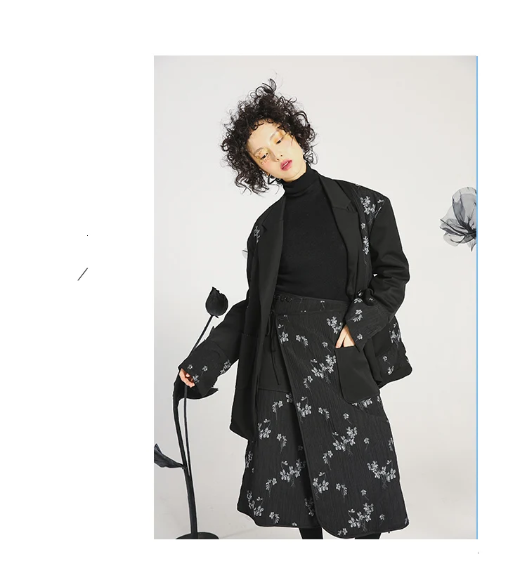 Loose Fit Black Both Side Wear Print Cotton-padded Jacket New Lapel Long Sleeve Women Coat Fashion utumn Winter 149