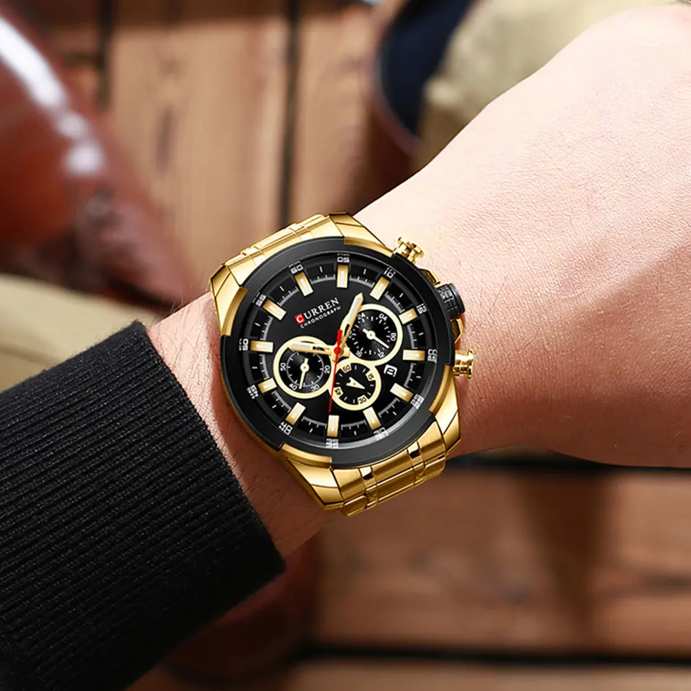 Reloj Hombres повседневные кварцевые наручные часы CURREN Лидирующий бренд Роскошные мужские часы спортивные часы с хронографом из нержавеющей стали