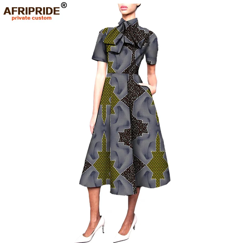 Высокое уличное женское платье в африканском стиле AFRIPRIDE, индивидуальный заказ, короткий рукав, до середины икры, длина, гофрированная горловина, восковое Хлопковое платье, A722597 - Цвет: 536