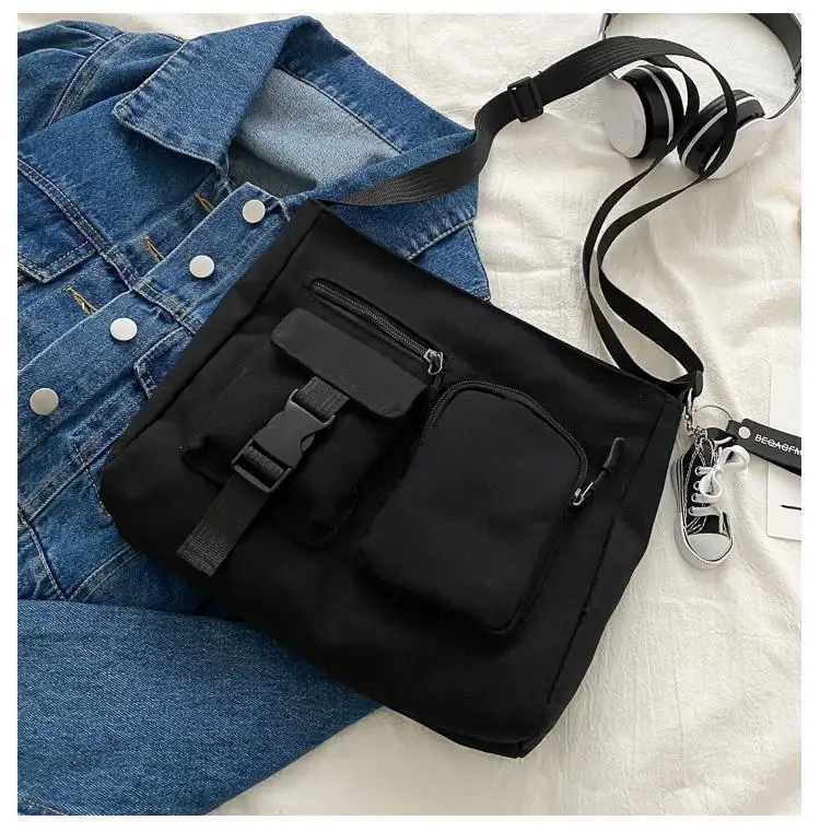 Ins Japanese Harajuku Dark Wind Canvas Bag Female 2021 New Trendy Fashion Popular Wild One-shoulder Diagonal Bag