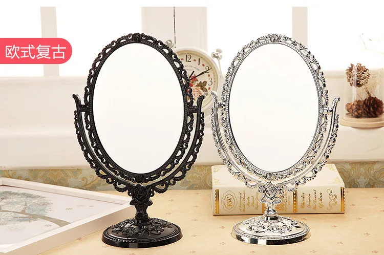 Европейский Стиль Ретро настольное двустороннее зеркало для макияжа большой Размеры зеркальное гальваническое покрытие овальный Вращающийся настольное косметическое зеркало