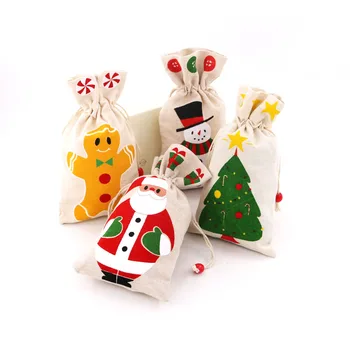 激安 2ピース/ロットクリスマス綿バッグ15 × 23センチメートルリネン巾着ポーチモスリンギフトバッグ小袋靴下化粧品ジュエリー包装バッグ