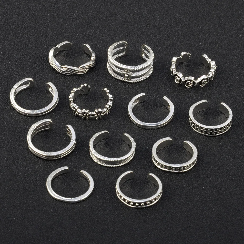 

Europe And America Accessories Varved Hollow out Multi-Element 12 Twelve Pieces Toe Ring Foot Ornaments