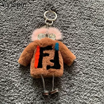 

Luxury Handmade Fur Robot Mink Fur Monster Otter Rabbit Small Clothes Cute Fur Ball Bag Key Chain Car Pendant Accessories