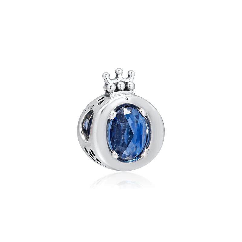 Настоящее серебро 925 пробы синяя сверкающая Корона O Подвески Fit Pandora Браслеты оригинальные бусины для изготовления ювелирных изделий kralen