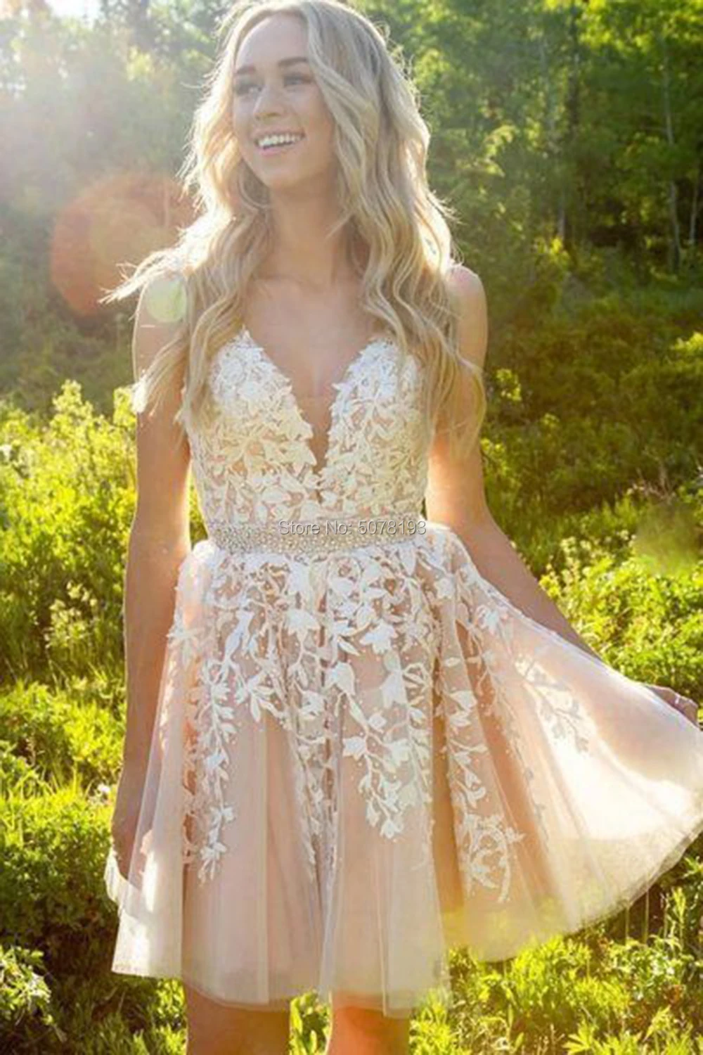 7814 new in Fashion V-neck sleeveless A-line above-knee tulle homecoming dresses/formal gowns beading appliques free shipping