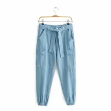 Повседневные стильные шикарные синие джинсовые штаны с высокой талией, свободные штаны-шаровары с поясом, женские брюки с высокой талией, уличная мода