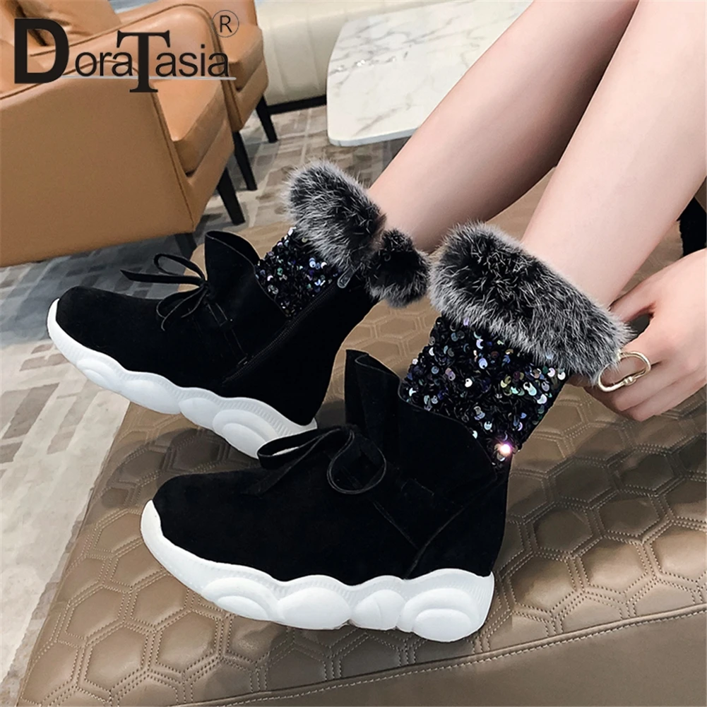 

DORATASIA Plus Size 29-46 Fashion Bling Booties Lady Shining Silver Platform Ankle Boots Women 2019 Winter Warm Fur Shoes Woman