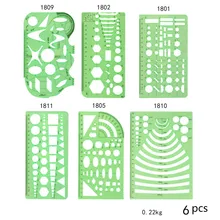 Herramienta de plantilla de dibujo transparente, regla de diseño arquitectónico, herramienta de medición, 6 unids/set