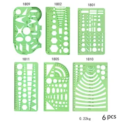 Ferramenta de design de modelo de desenho transparente, 6 lâmpadas, régua, estêncil, ferramenta de medição de design arquitetônico