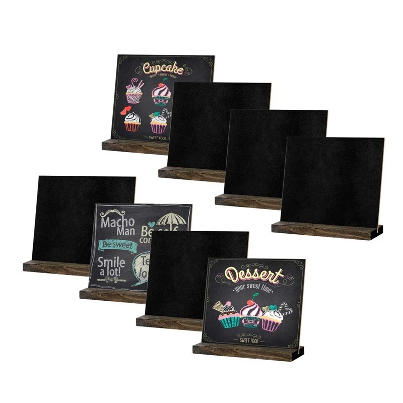 

8 Pack Mini Chalkboard Signs, Vintage Wooden Tabletop Chalkboard Sign with Base Stand, Framed Message Small Chalkboard Sign for