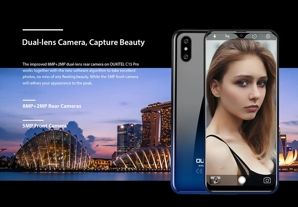 Мобильный телефон OUKITEL C15 Pro 6,088 ''MT6761 2GB+ 16 GB/3 GB+ 32 GB, отпечаток пальца, распознавание лица, 4G смартфон 2,4G/5G, WiFi, экран капли воды