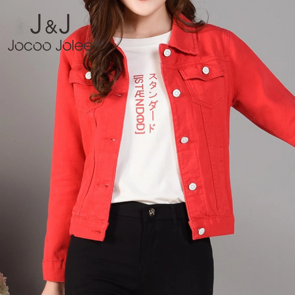 Jocoo Jolee 2019 Женские Короткие узкие джинсы куртка Осенняя модная верхняя одежда пальто ретро Длинные рукава Женская Базовая джинсовая куртка