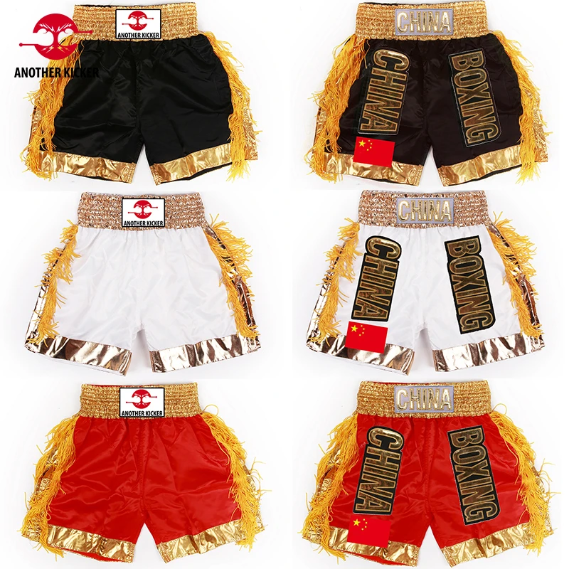 Pantalones cortos de entrenamiento Boxeo para hombres, mujeres, niños, adolescentes, Muay Thai, con borlas doradas, gimnasio, Lucha, Boxeo, Sanda| de boxeo| - AliExpress