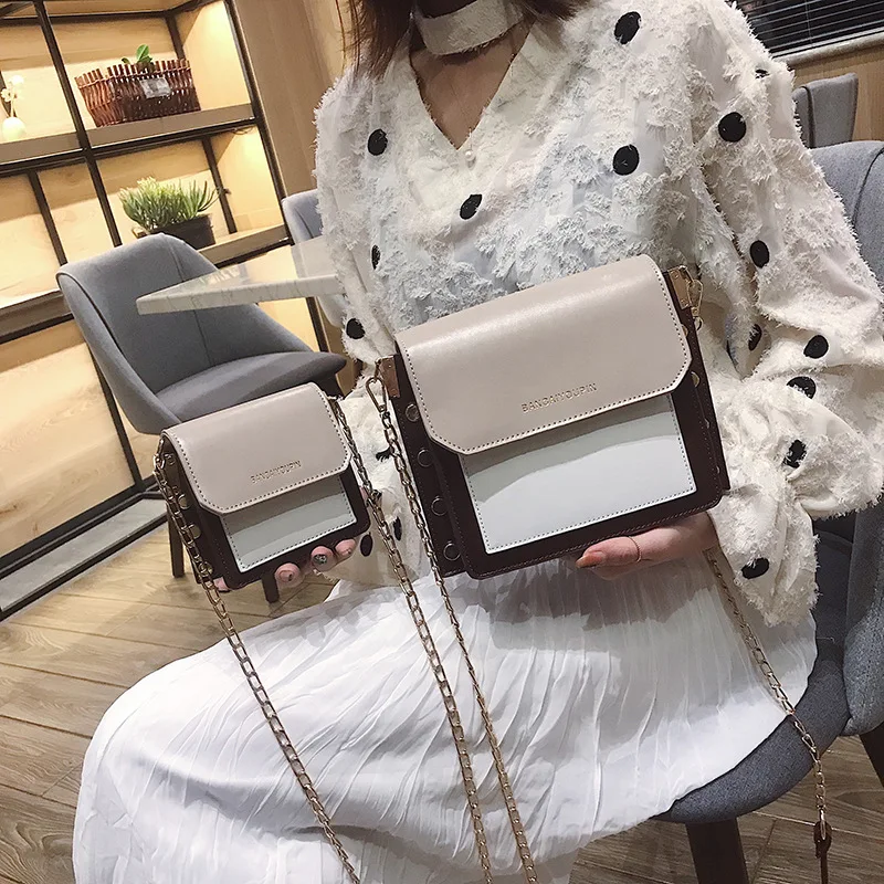 

Origional Cool Bag Women's INS New Style Korean-style Rivet Contrast Color Square Sling Bag Chain Stereotypes Crossbody Bag